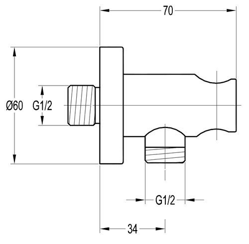 Pura Round brass wall outlet elbow with bracket KI120A