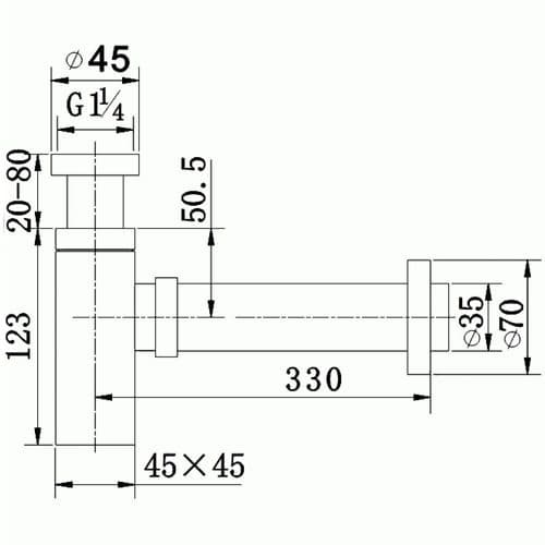 Pura Square 1 1/4" Chrome Bottle Trap and Pipe SB200