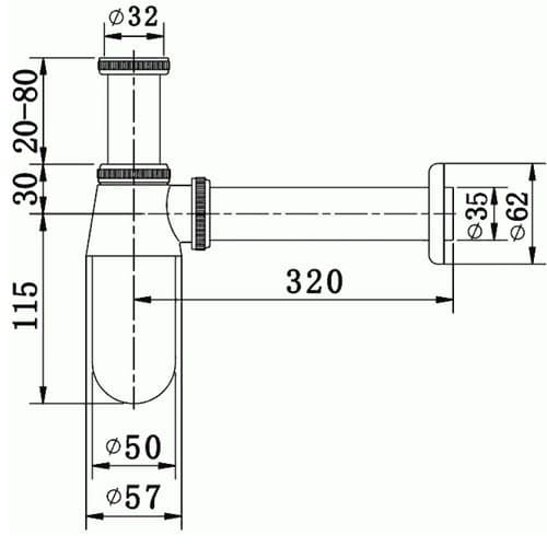 Pura Traditional 1 1/4" Chrome Bottle Trap and Pipe TB200