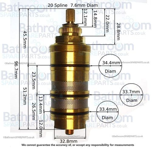 Ramon Soler 1700TE Thermostatic Cartridge For Models 3324, 3327, 3387 High Flow 213576