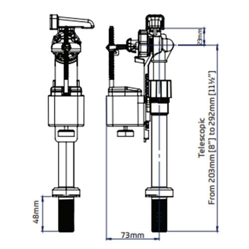 Thomas Dudley Telescopic Hydroflo Brass Bottom Inlet Valve With Delay Fill 324301