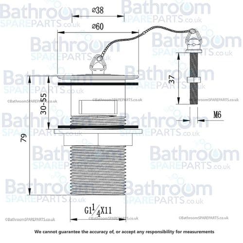 Twyford Chain Waste Slotted Basin Waste with Chrome Plug, Chain and Stay Anchor WF4330CP