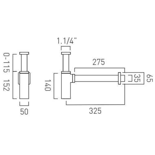 Vado Square Chrome Bottle Trap WG-461/SQ-CP