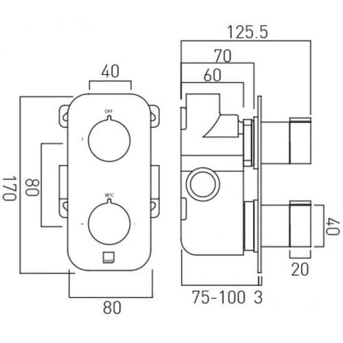 Vado Tablet Altitude 1 outlet, 2 Handle Thermostatic Shower Valve TAB-148-ALT-C/P Shower Spares
