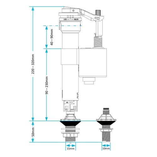Viva  Skylo 4 In 1 Universal Fill Valve Side And Bottom Entry 1/2" And 3/8" UNI/B