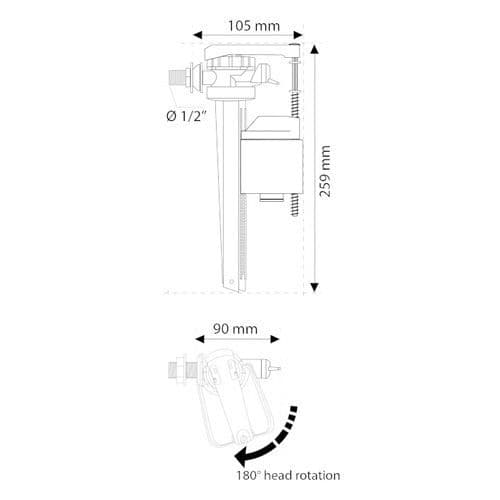 Wirquin Jollyfill Side Entry Inlet Float Valve 1/2" Plastic Tail 10120033