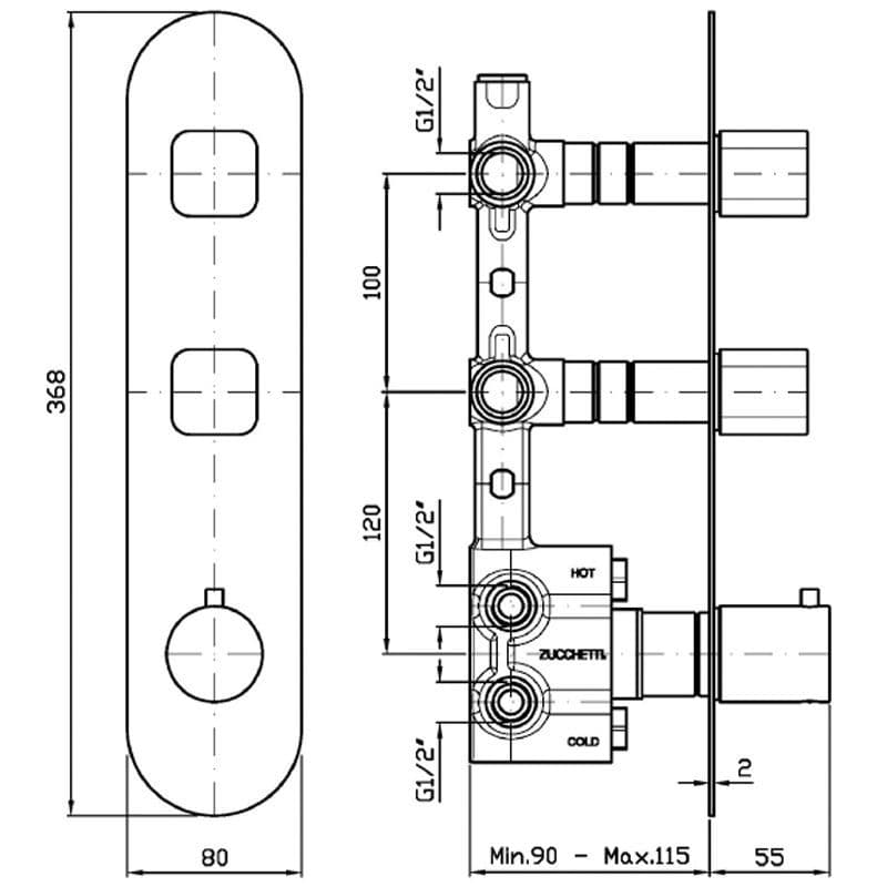 Zucchetti Brim 1/2 BuiltIn Thermostatic Shower Mixer ZBR664 R97821