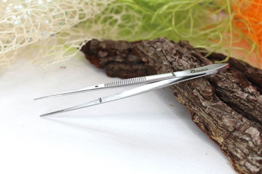 Inta General Purpose Tweezers, Fine Straight Points, Ridged 4.5"