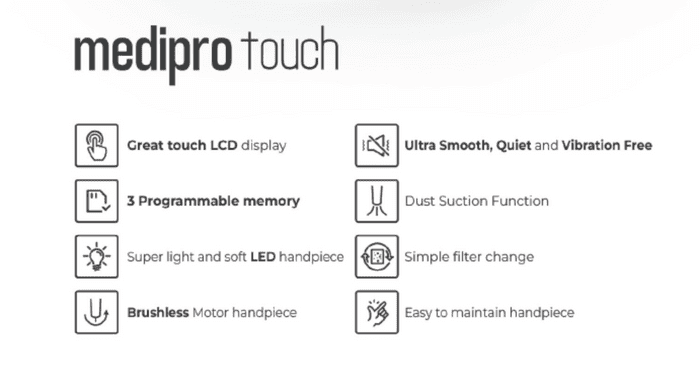 MEDIPRO TOUCH 40K LED Suction pododrill with LED light handpiece 40 000 RPM
