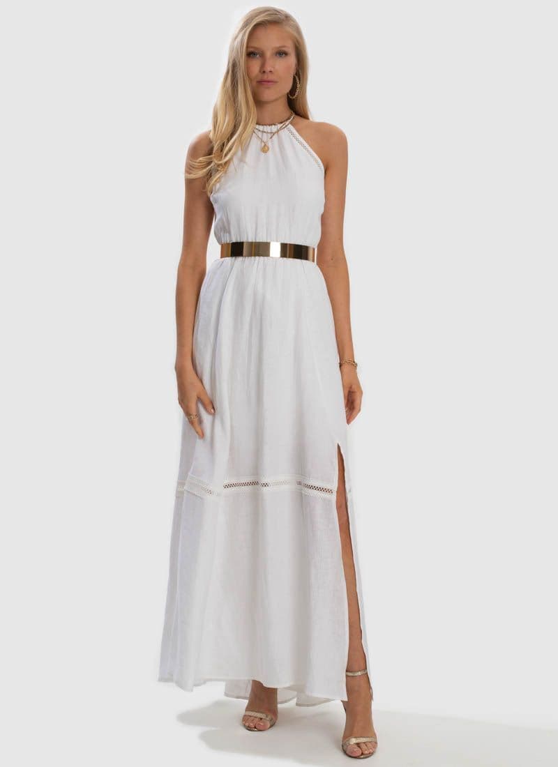 knee length dresses for ladies OVERTHESEA Aqua Dress in White