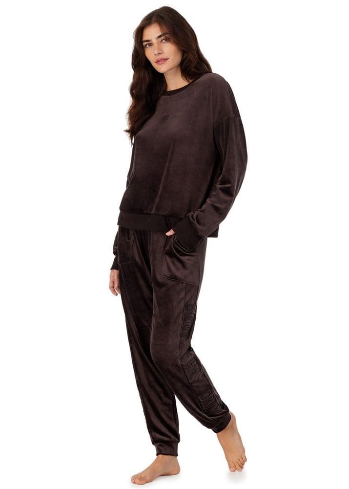 DKNY Velour Luxe Top Jogger Set Espresso