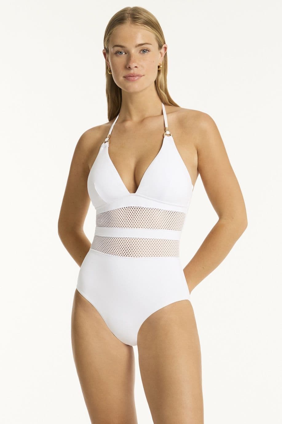 Sea Level Drift Longline Halter Swimsuit - White