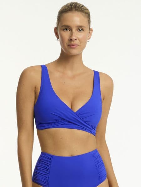 Sea Level Essentials Cross Front Multifit Bikini Top - Cobalt