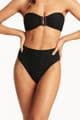 Sea Level Honeycomb Retro High Waist Bikini Brief - Black