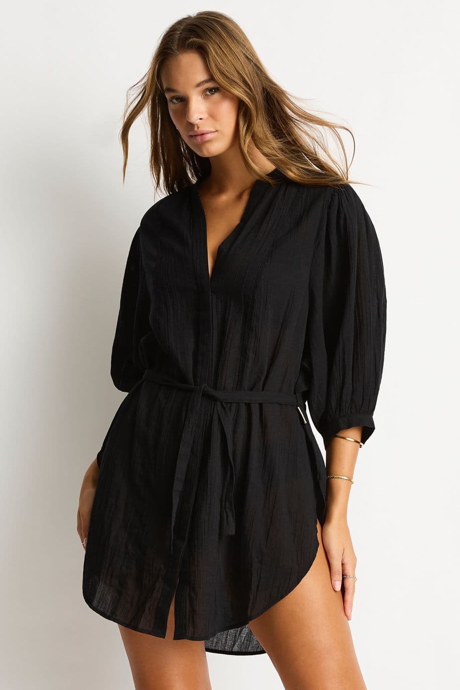 Sea Level Salt Boho Beach Shirt - Black