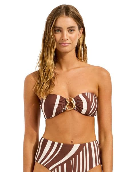 Seafolly Coastline Ring Front Bandeau Bikini Top - Cocoa
