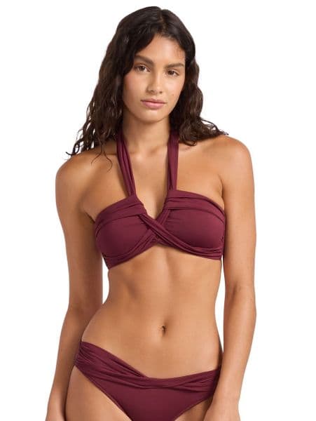 Seafolly Collective Halter Bandeau Bikini Top - Dark Burgundy