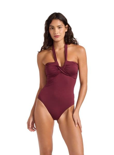Seafolly Collective Halter Bandeau Swimsuit - Dark Burgundy