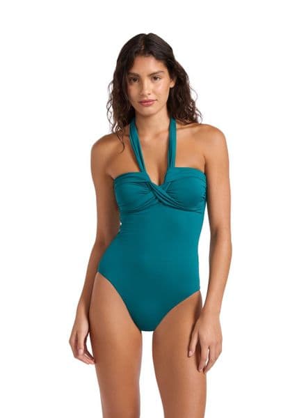 Seafolly Collective Halter Bandeau Swimsuit - Deep Teal