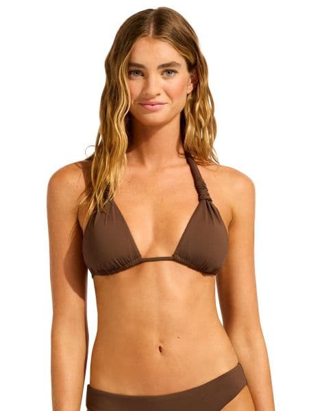 Seafolly Collective Multi Fit Longline Tri Bikini Top - Dark Chocolate
