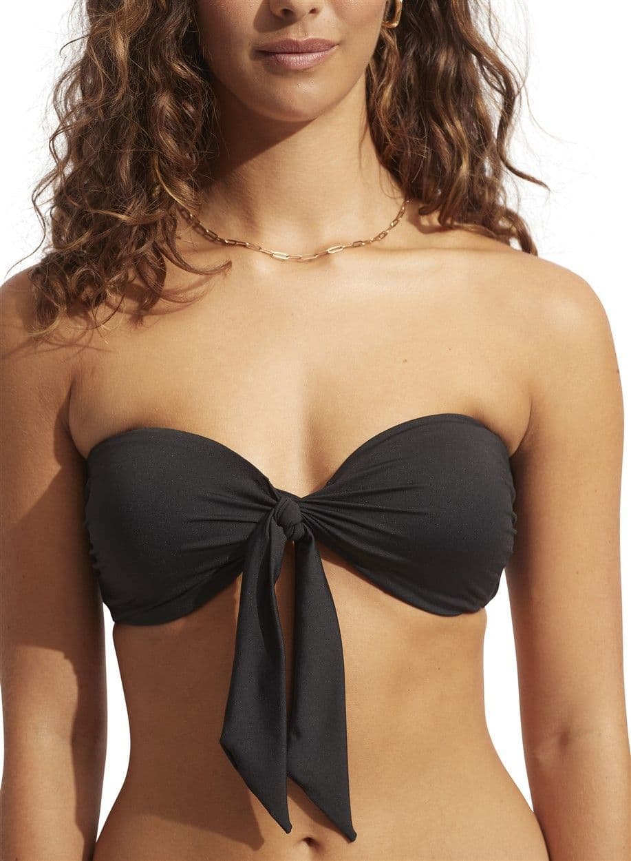 Seafolly Collective Tie Front Bandeau Bikini Top - Black