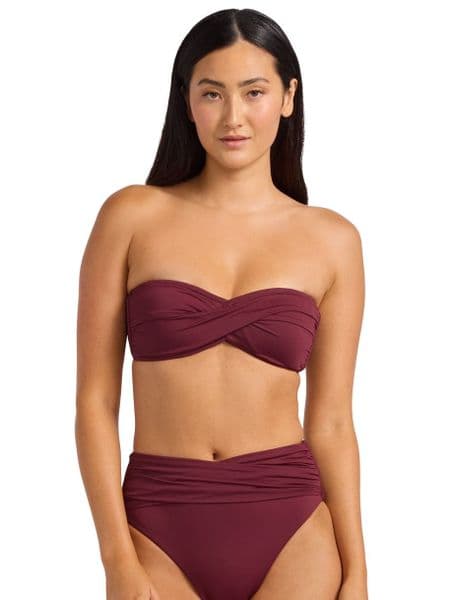 Seafolly Collective Twist Bandeau Bikini Top - Dark Burgundy