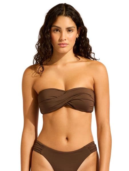Seafolly Collective Twist Bandeau Bikini Top - Dark Chocolate