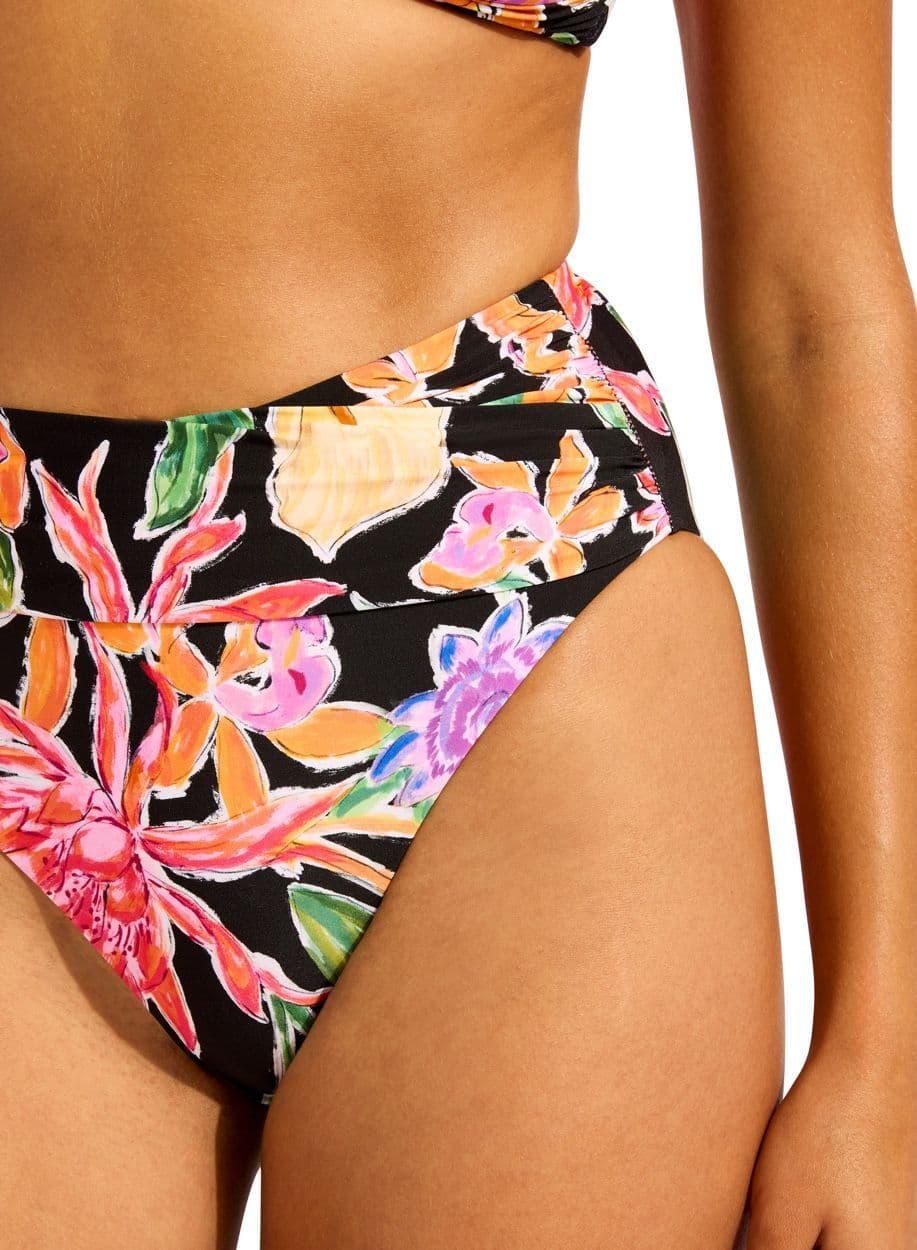 Seafolly Hot House Flowers High Waist Wrap Front Bikini Brief - Black