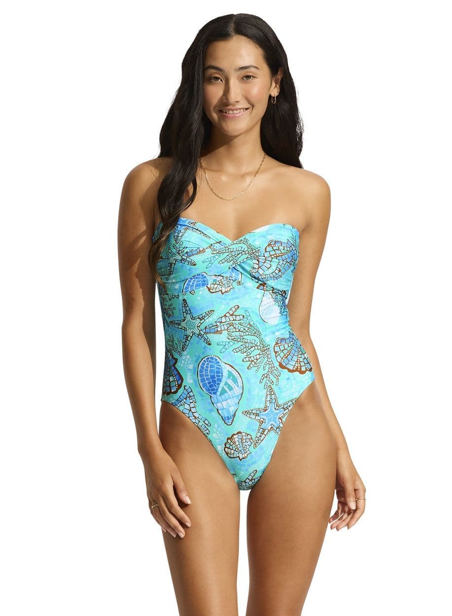 Seafolly La Mer Twist Bandeau Swimsuit - Aquatic Blue