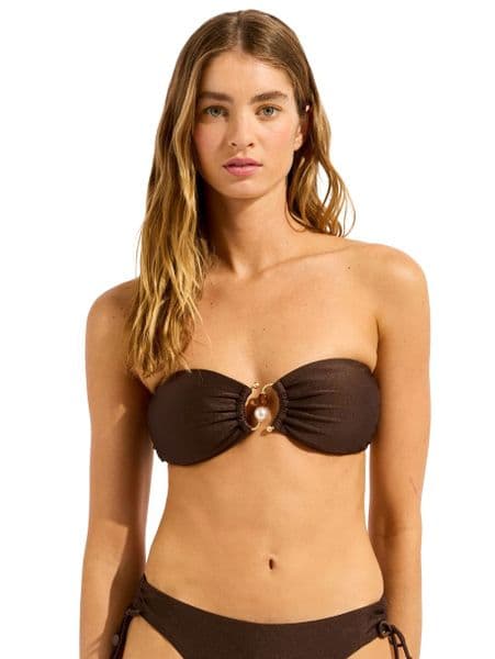 Seafolly Palermo Ring Front Bandeau Bikini Top - Sepia