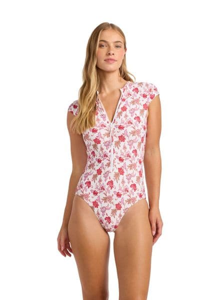 Seafolly Summer Chintz Zip Front Swimsuit - Ecru