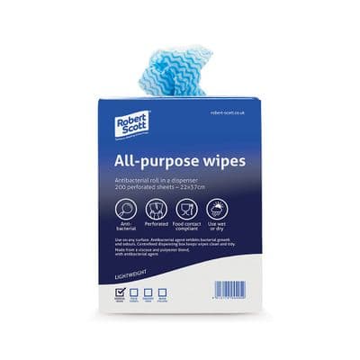 All-Purpose Antibacterial Wipe Roll, 200 Sheets, Available in Blue, Green, Red, Yellow