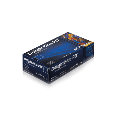 Aurelia Delight Blue PD Powdered Vinyl Gloves Box of 100 For Food Industry, Dental, Healthcare