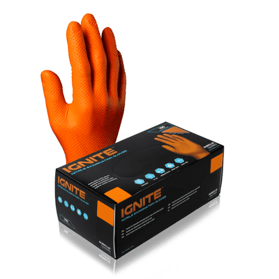 Aurelia Ignite Extra Strong, 7mil Thick Heavy Duty Orange Nitrile Gloves For Automotive, Engineering