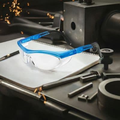 B-Brand Utah Safety Spectacles Clear Lens Adj. Arms, Blue Frame