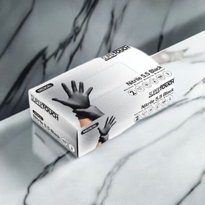 Black Nitrile Powder Free 5.5 Heavy Duty Gloves Supertouch Box of 100