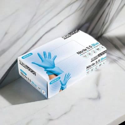 Blue Nitrile Powder Free 5.5 Heavy Duty Gloves Supertouch  Box of 100