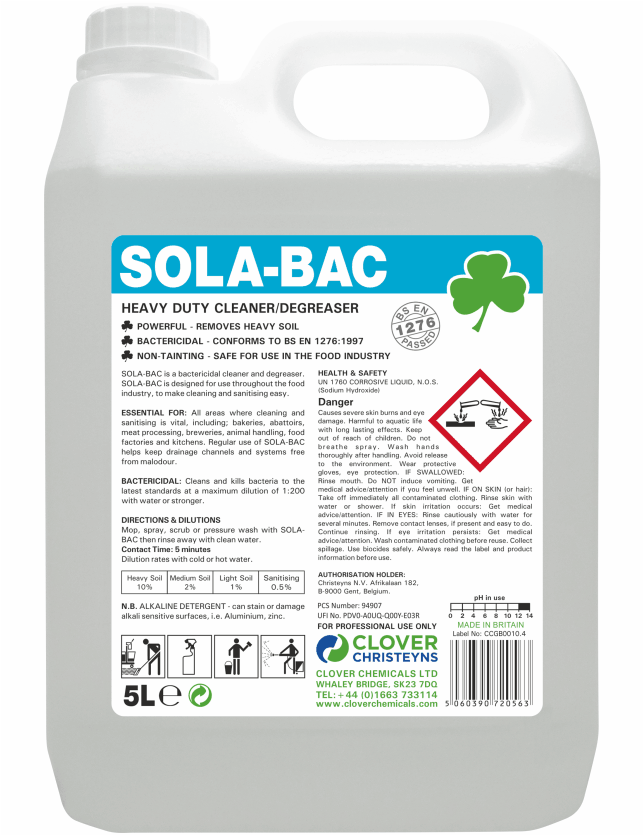 Clover 319 Sola-Bac Heavy Duty Bactericidal Cleaner 5L