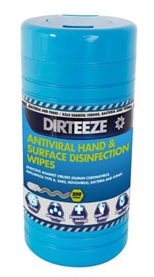 Dirteeze DHAVCL200 Antiviral Hand & Surface Disinfection Wipes. Tub of 200 Wipes