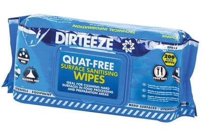 Dirteeze DZAB200 Multi-Purpose Quat-free Anti-Bacterial Surface Sanitising Wipes.  Pack of 200