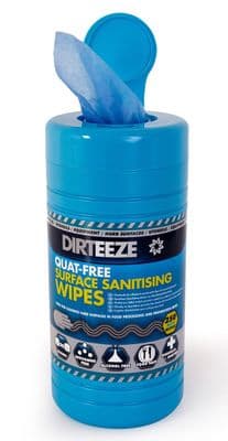 Dirteeze DZAB250 Multi-Purpose Quat-free Anti-Bacterial Surface Sanitising Wipes.  Tub of 250 Wipes