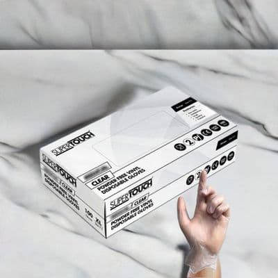 Disposable Clear Vinyl Gloves Powder Free, Latex Free Supertouch Box of 100.