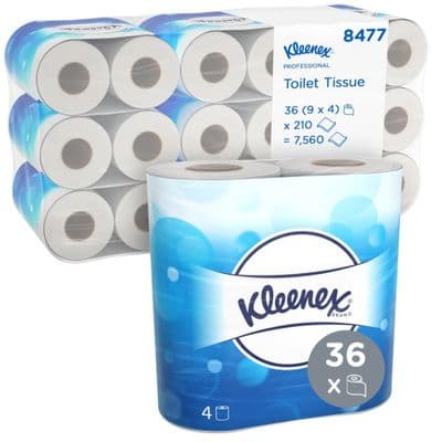 Kleenex 8477 Standard Size Toilet Rolls, 2 Ply Toilet Paper - 9 Packs of 4 , 36 Rolls