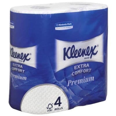 Kleenex Toilet Roll 8484. 4 Ply Premium Toilet Paper. 4 Rolls of 160 White Toilet Tissue Sheets