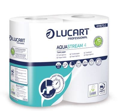 Lucart Aqua Stream Standard Household, 2 Ply Embossed Toilet Tissue, Pack of 4