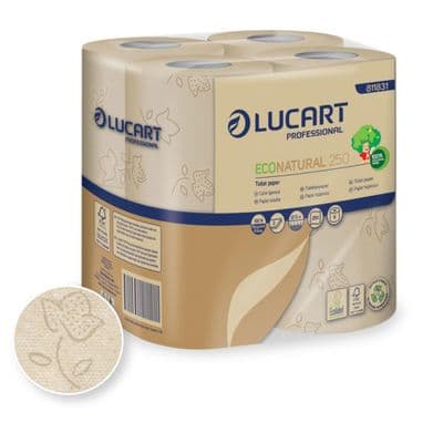 Lucart Eco Natural 250 Conventional Household, 2 Ply Toilet Tissue, Pack of 8