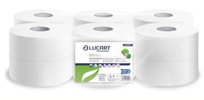 Lucart White 2 Ply Mini Jumbo Toilet Roll 150M x 86mm, Core 60cm, Pack of 12 (1)