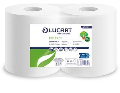 Lucart White Heavy-Duty Industrial Wiper Rolls,2PLY, 360m X 280mm, Pack of 2