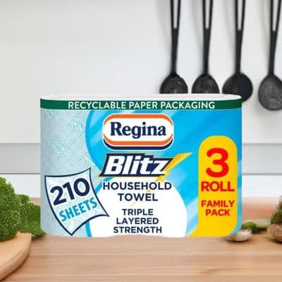 Regina Blitz Household Kitchen Roll 3ply, Pack of 3Rolls