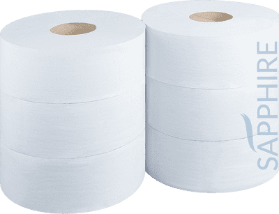 Sapphire Jumbo Toilet Tissue, 400m, 76mm Core, 2 Ply White, Pack of 6
